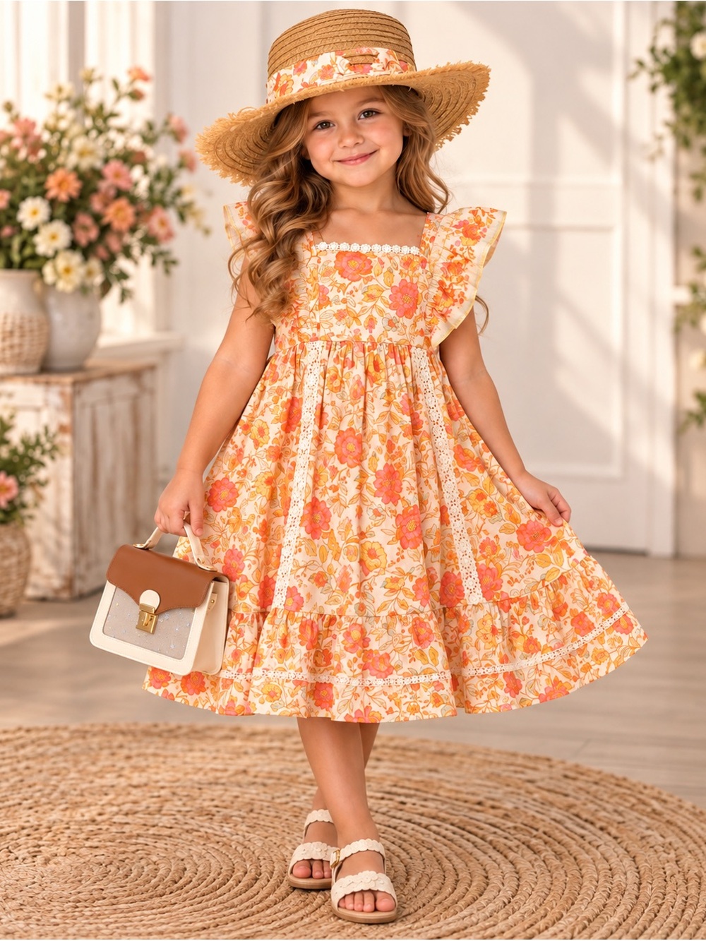 Happily Grey Girls 5T Floral Dress Hat Purse 3pc Set NWT